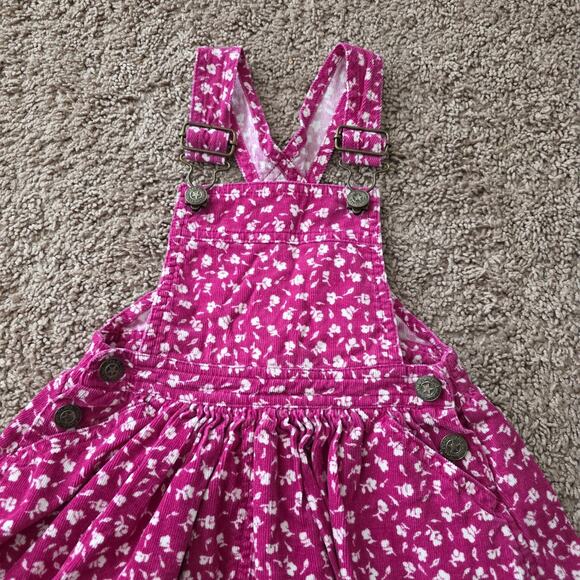 Vtg 90s The Childrens Place Corduroy Overall Dress Floral 12-18M Pnk Cottagecore - Picture 2 of 6